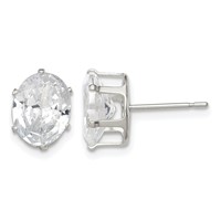 Sterling Silver Polished 9x 7mm Oval Snap Set CZ Stud Earrings view 1