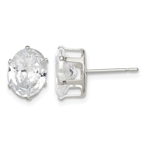 Sterling Silver Polished 9x 7mm Oval Snap Set CZ Stud Earrings