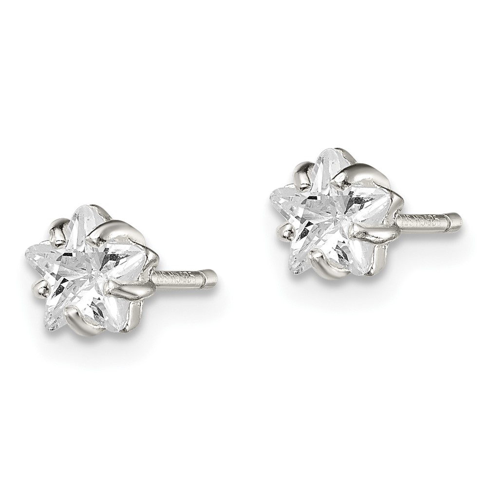 Sterling Silver Polished 5mm Star Basket Set CZ Stud Earrings (QE7548)