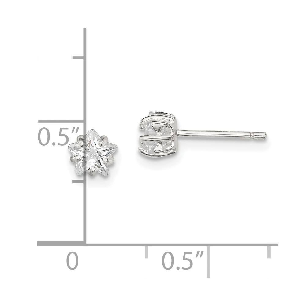 Sterling Silver Polished 5mm Star Basket Set CZ Stud Earrings (QE7548)