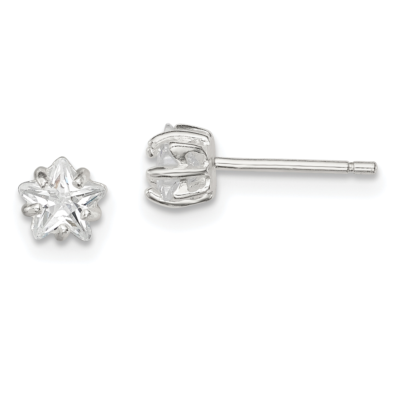 Sterling Silver Polished 5mm Star Basket Set CZ Stud Earrings (QE7548)
