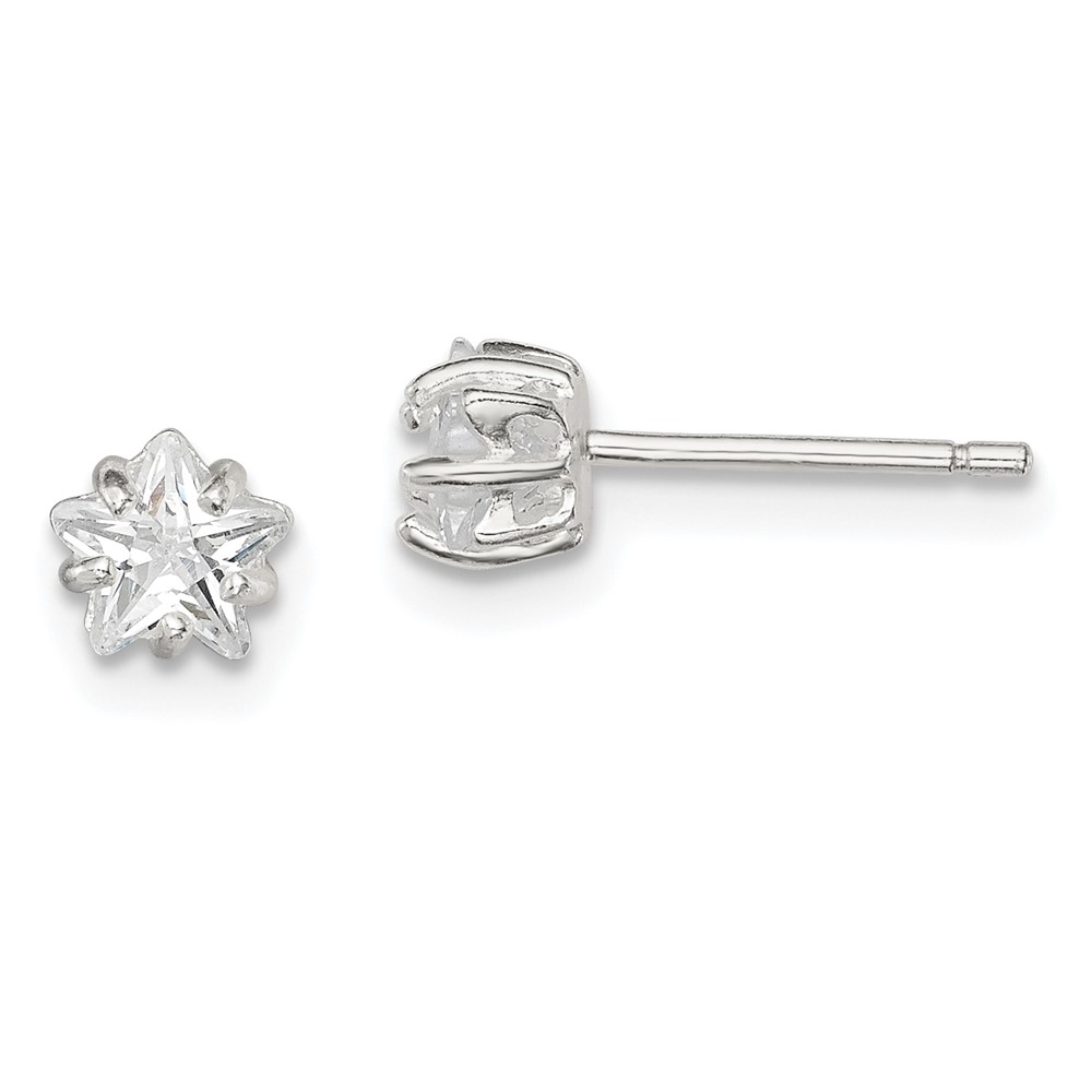 Sterling Silver Polished 5mm Star Basket Set CZ Stud Earrings (QE7548)