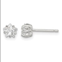 Sterling Silver Polished 5mm Star Basket Set CZ Stud Earrings view 1