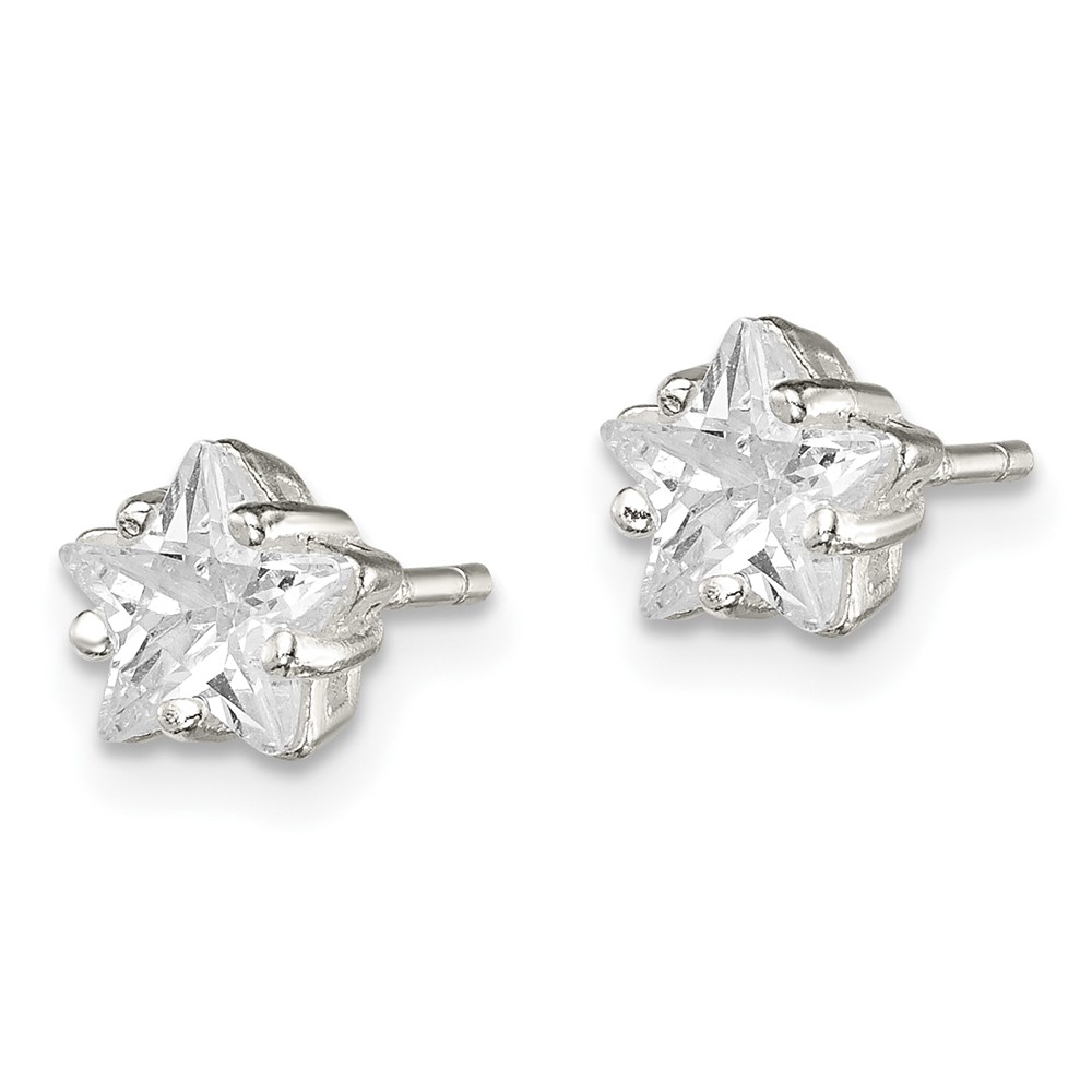 Sterling Silver Polished 6mm Star Basket Set CZ Stud Earrings (QE7549)