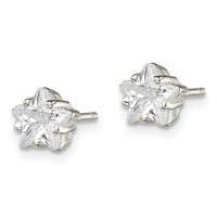 Sterling Silver Polished 6mm Star Basket Set CZ Stud Earrings view 2