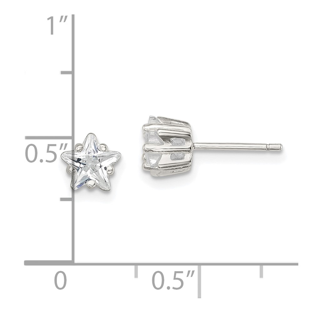 Sterling Silver Polished 6mm Star Basket Set CZ Stud Earrings (QE7549)