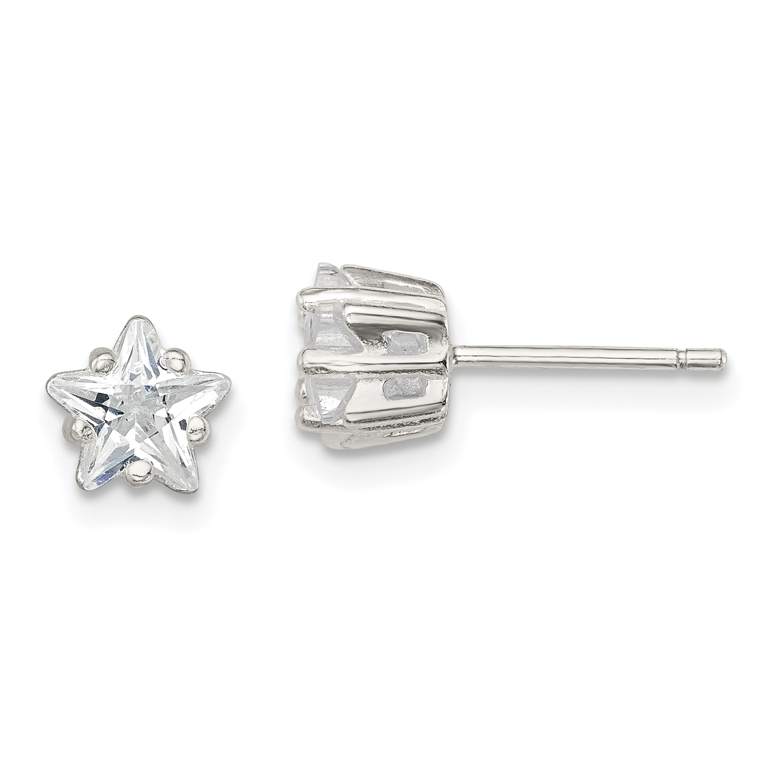 Sterling Silver Polished 6mm Star Basket Set CZ Stud Earrings (QE7549)