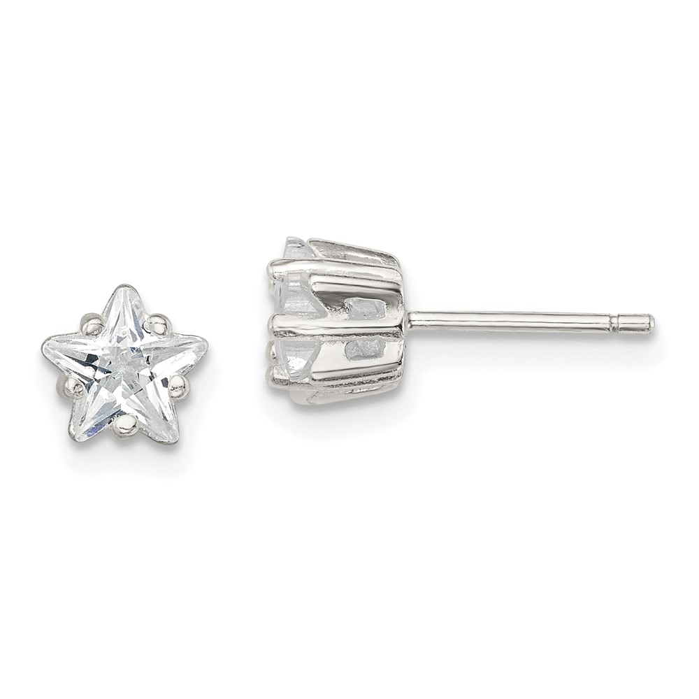 Sterling Silver Polished 6mm Star Basket Set CZ Stud Earrings (QE7549)