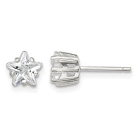 Sterling Silver Polished 6mm Star Basket Set CZ Stud Earrings view 1