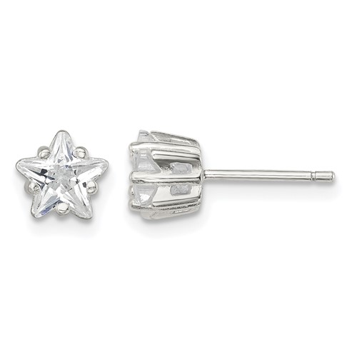 Sterling Silver Polished 6mm Star Basket Set CZ Stud Earrings