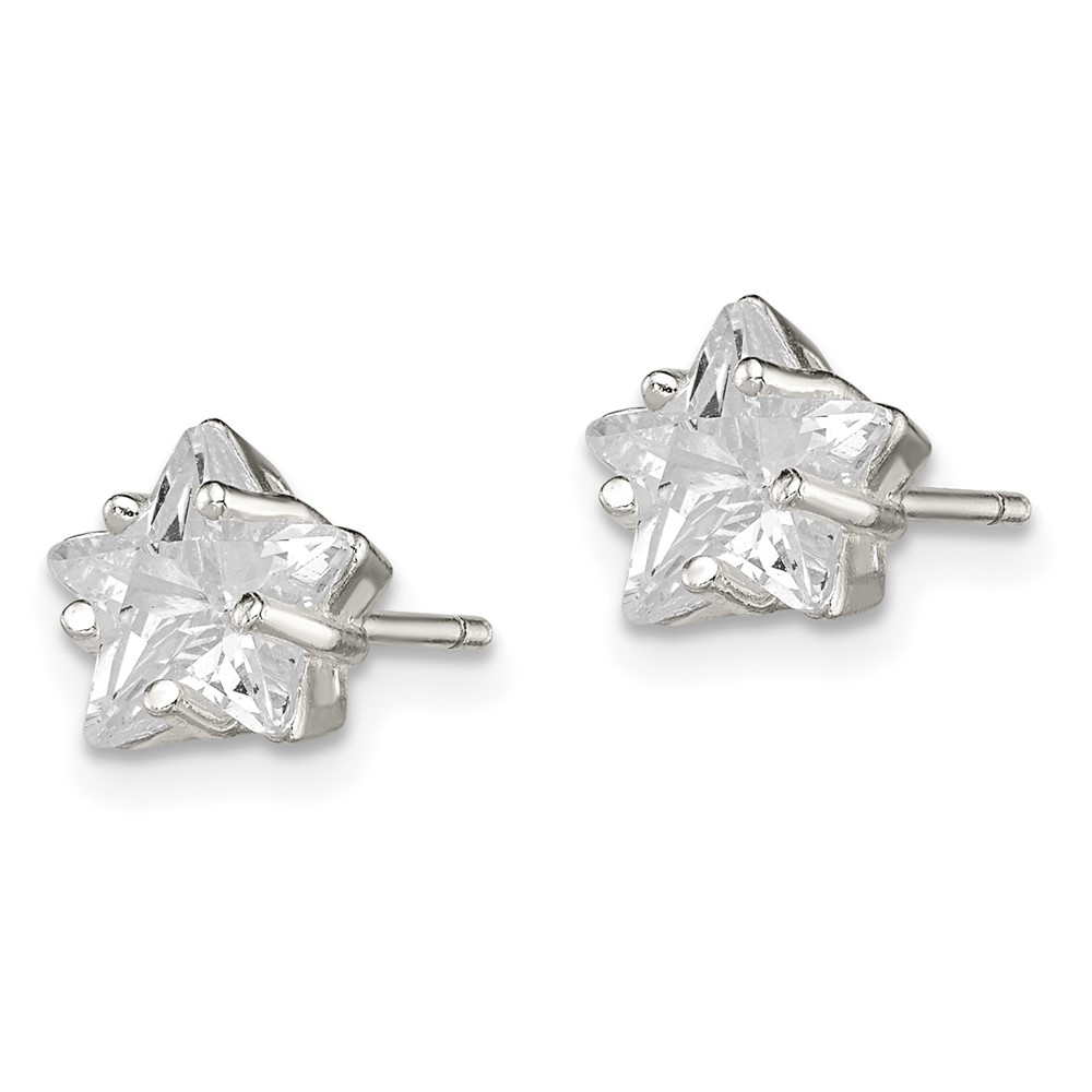 Sterling Silver Polished 7mm Star Basket Set CZ Stud Earrings (QE7550)