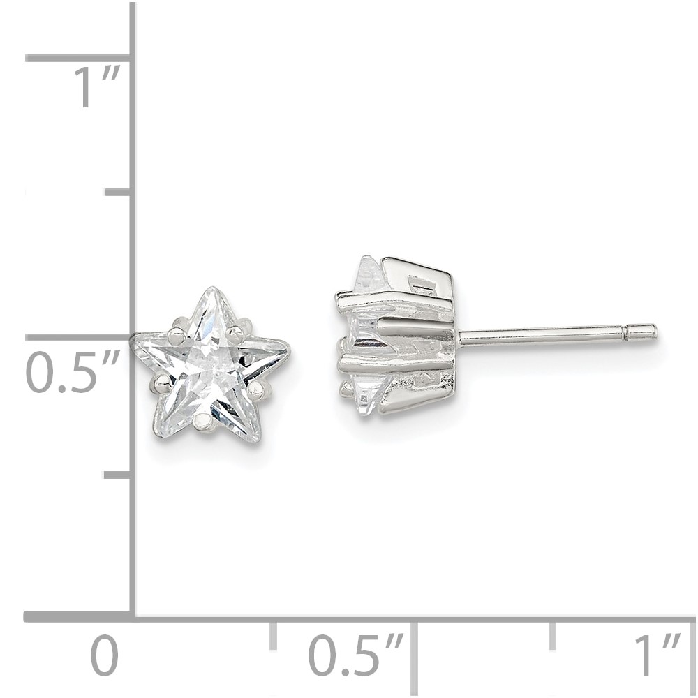 Sterling Silver Polished 7mm Star Basket Set CZ Stud Earrings (QE7550)