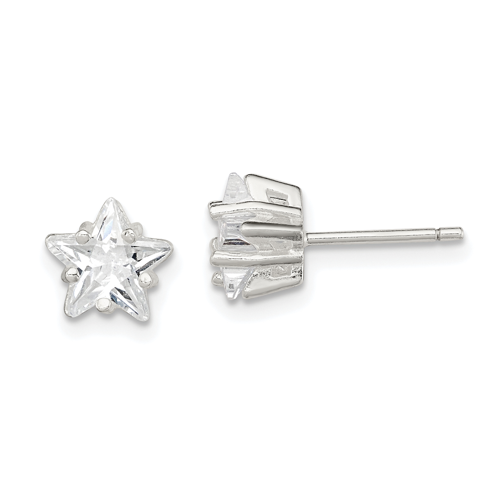 Sterling Silver Polished 7mm Star Basket Set CZ Stud Earrings (QE7550)