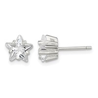 Sterling Silver Polished 7mm Star Basket Set CZ Stud Earrings view 1