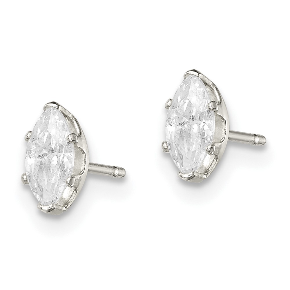 Sterling Silver Polished 6x3mm Marquise Snap Set CZ Stud Earrings (QE7552)