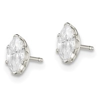 Sterling Silver Polished 6x3mm Marquise Snap Set CZ Stud Earrings view 2