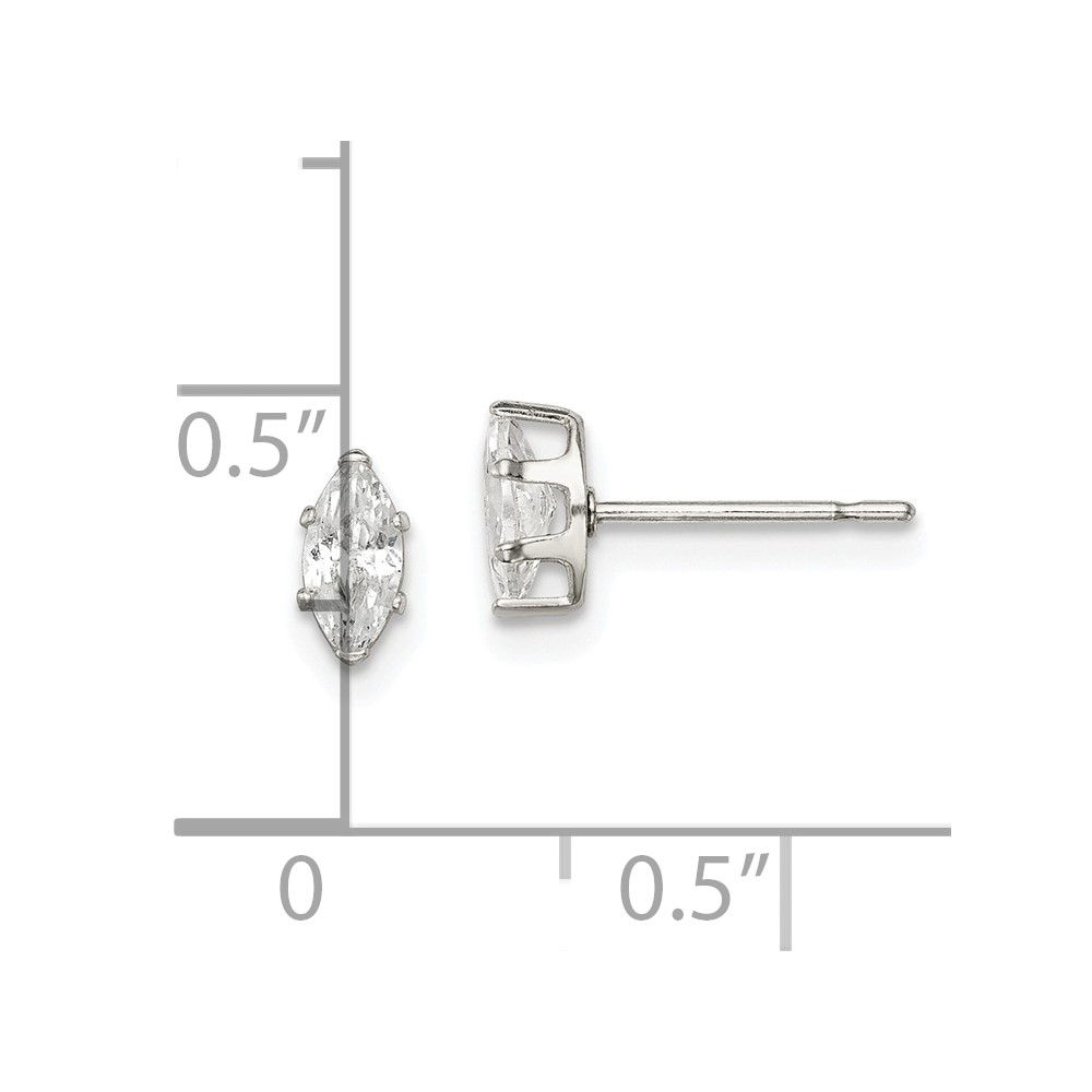 Sterling Silver Polished 6x3mm Marquise Snap Set CZ Stud Earrings (QE7552)