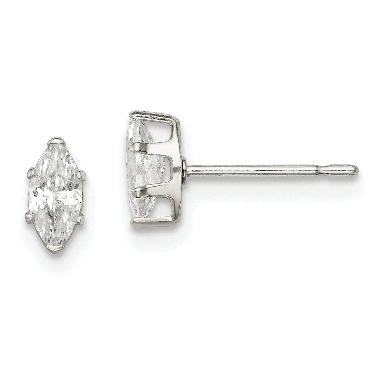 Sterling Silver Polished 6x3mm Marquise Snap Set CZ Stud Earrings (QE7552)