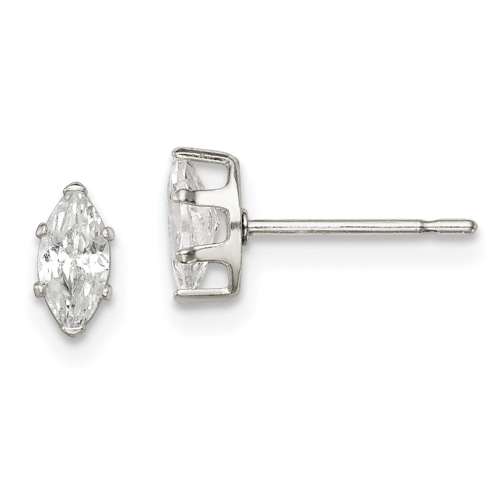 Sterling Silver Polished 6x3mm Marquise Snap Set CZ Stud Earrings (QE7552)