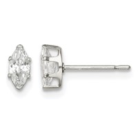 Sterling Silver Polished 6x3mm Marquise Snap Set CZ Stud Earrings view 1