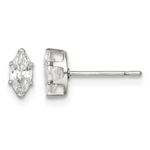 Sterling Silver Polished 6x 3mm Marquise Snap Set CZ Stud Earrings