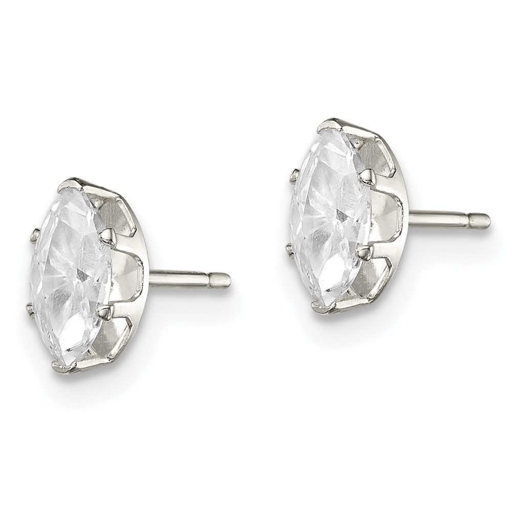 Sterling Silver Polished 7x3.5mm Marquise Snap Set CZ Stud Earrings (QE7553)