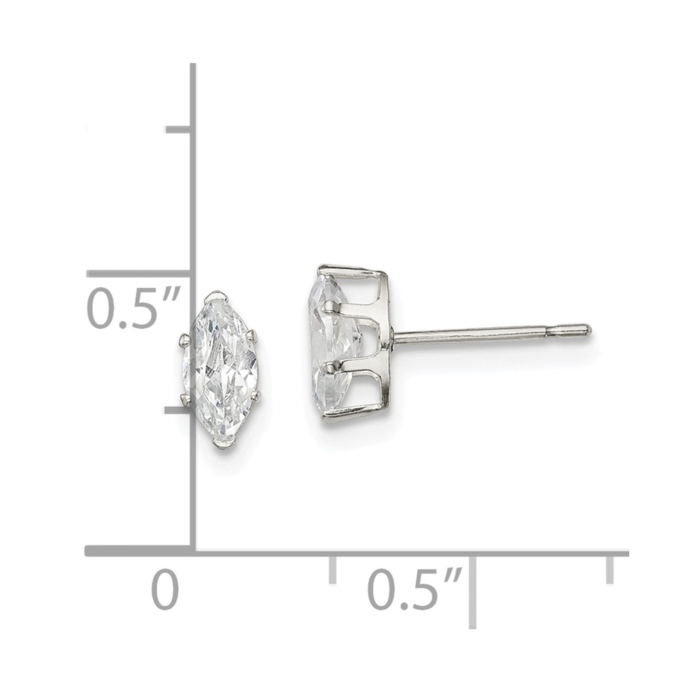 Sterling Silver Polished 7x3.5mm Marquise Snap Set CZ Stud Earrings (QE7553)