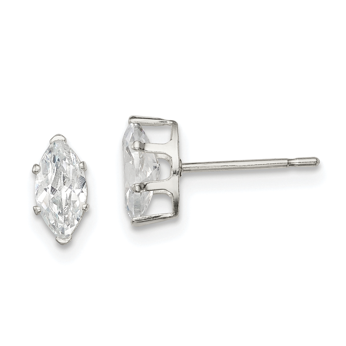 Sterling Silver Polished 7x3.5mm Marquise Snap Set CZ Stud Earrings (QE7553)
