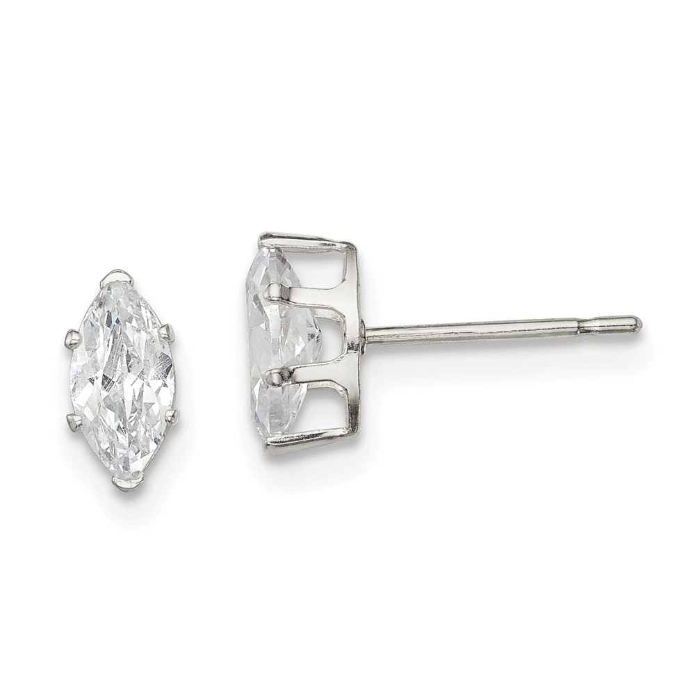 Sterling Silver Polished 7x3.5mm Marquise Snap Set CZ Stud Earrings (QE7553)