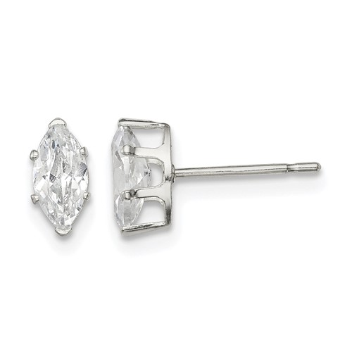 Sterling Silver Polished 7x 3.5mm Marquise Snap Set CZ Stud Earrings