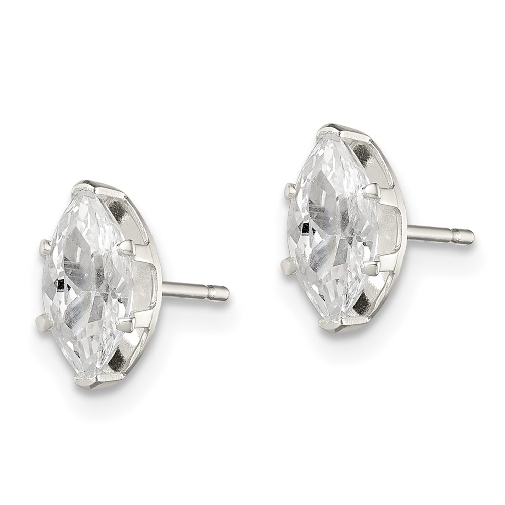 Sterling Silver Polished 8x4mm Marquise Snap Set CZ Stud Earrings (QE7554)