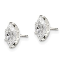 Sterling Silver Polished 8x 4mm Marquise Snap Set CZ Stud Earrings view 2