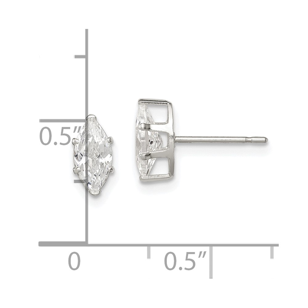 Sterling Silver Polished 8x4mm Marquise Snap Set CZ Stud Earrings (QE7554)