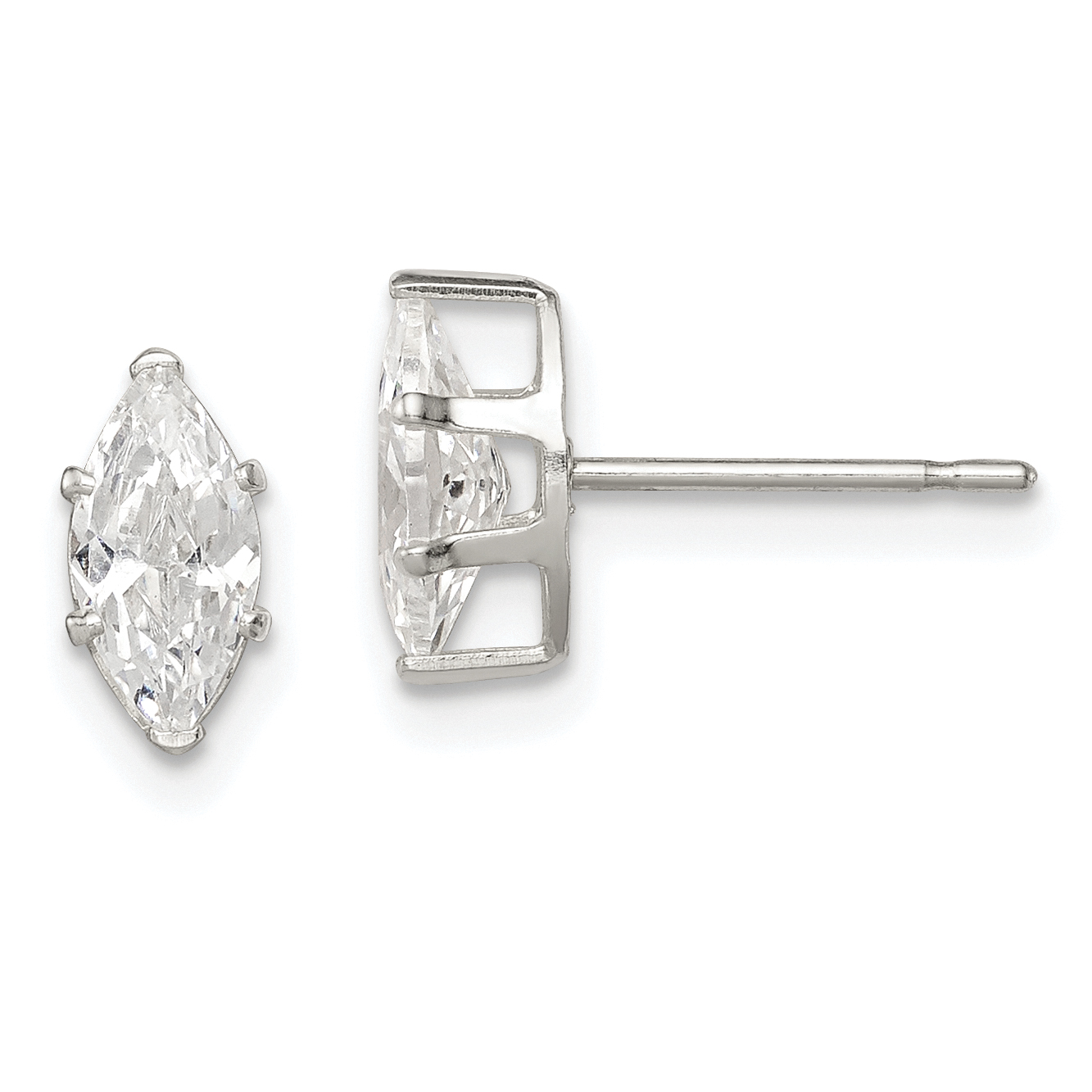 Sterling Silver Polished 8x4mm Marquise Snap Set CZ Stud Earrings (QE7554)