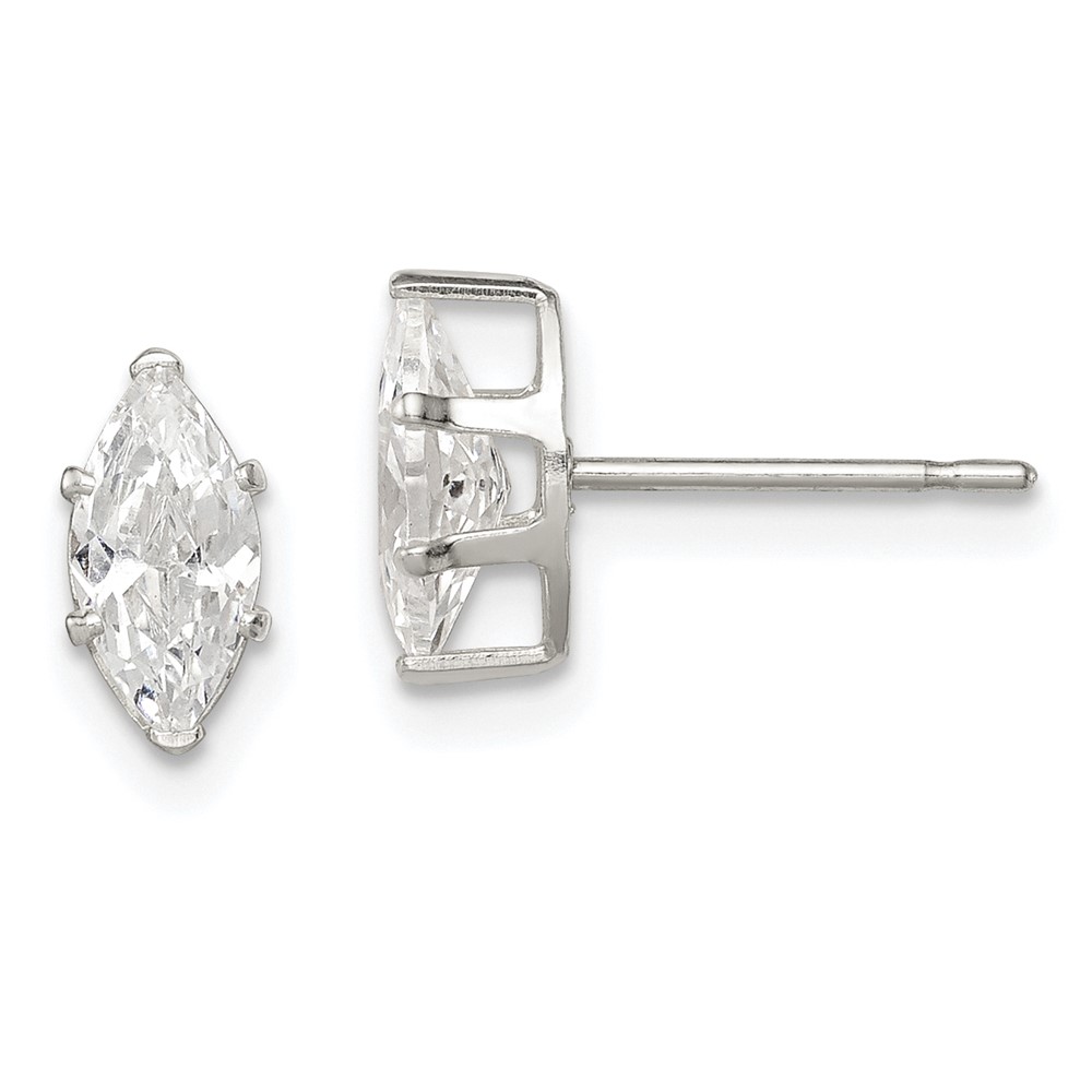 Sterling Silver Polished 8x4mm Marquise Snap Set CZ Stud Earrings (QE7554)
