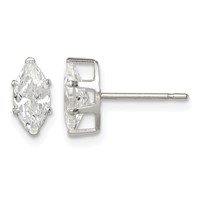 Sterling Silver Polished 8x 4mm Marquise Snap Set CZ Stud Earrings view 1