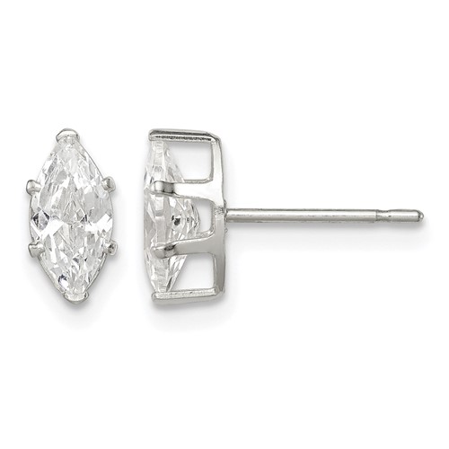 Sterling Silver Polished 8x 4mm Marquise Snap Set CZ Stud Earrings