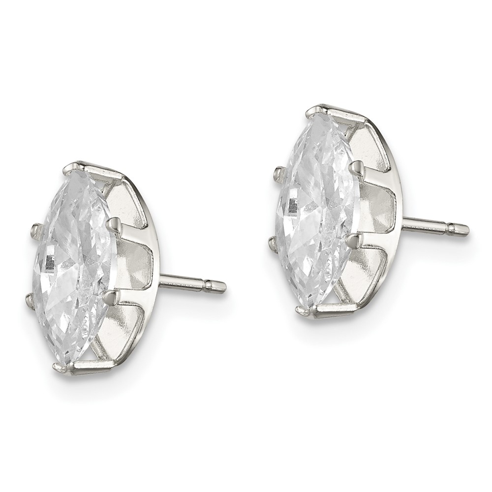 Sterling Silver Polished 10x5mm Marquise Snap Set CZ Stud Earrings (QE7555)