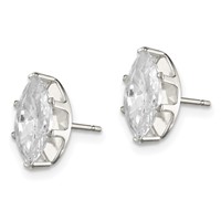 Sterling Silver Polished 10x 5mm Marquise Snap Set CZ Stud Earrings view 2