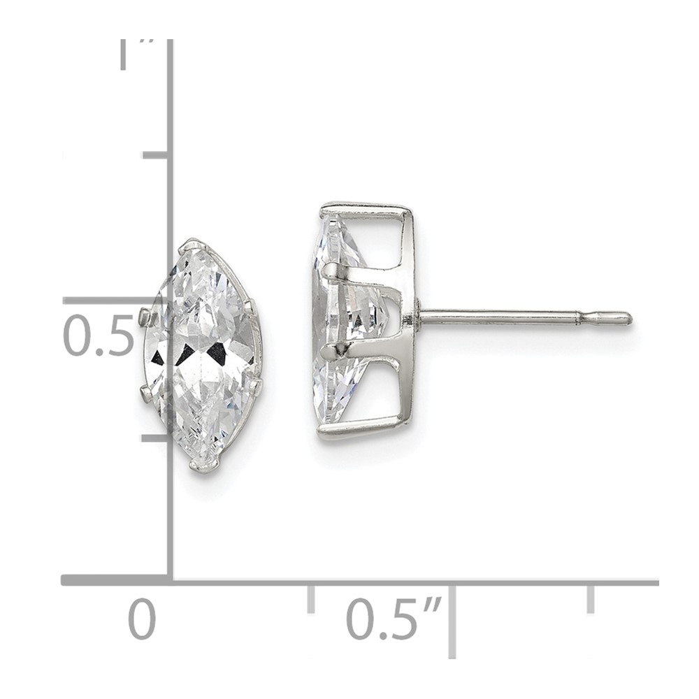 Sterling Silver Polished 10x5mm Marquise Snap Set CZ Stud Earrings (QE7555)