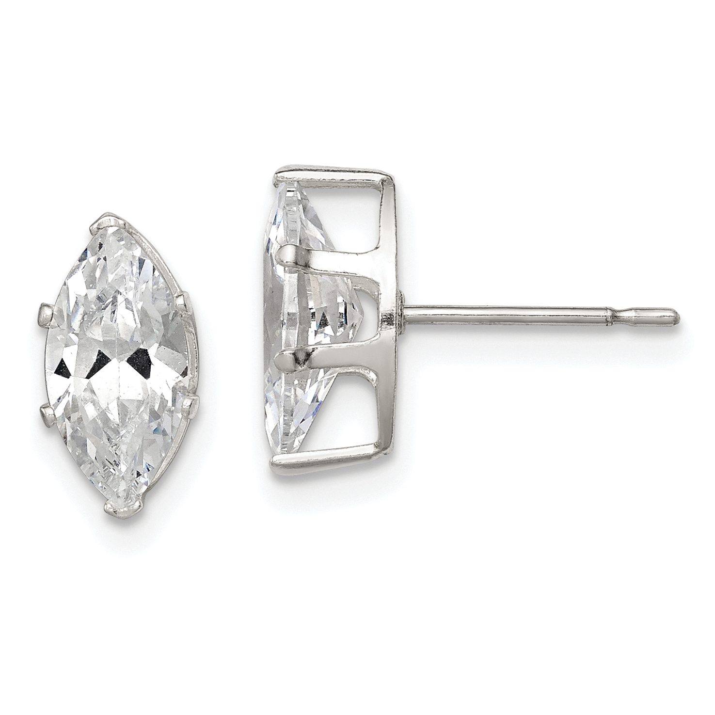 Sterling Silver Polished 10x5mm Marquise Snap Set CZ Stud Earrings (QE7555)