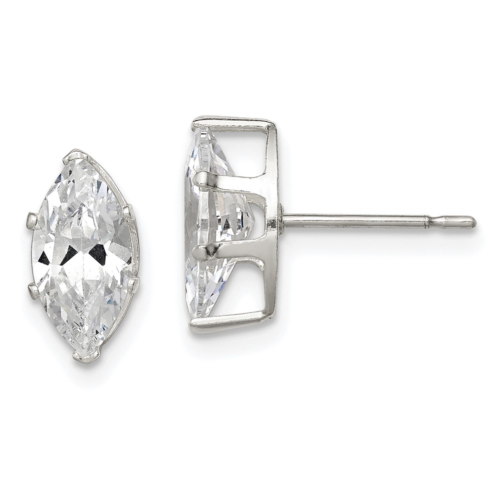 Sterling Silver Polished 10x5mm Marquise Snap Set CZ Stud Earrings (QE7555)