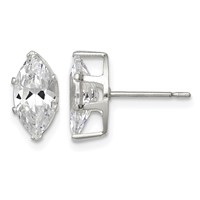 Sterling Silver Polished 10x 5mm Marquise Snap Set CZ Stud Earrings view 1