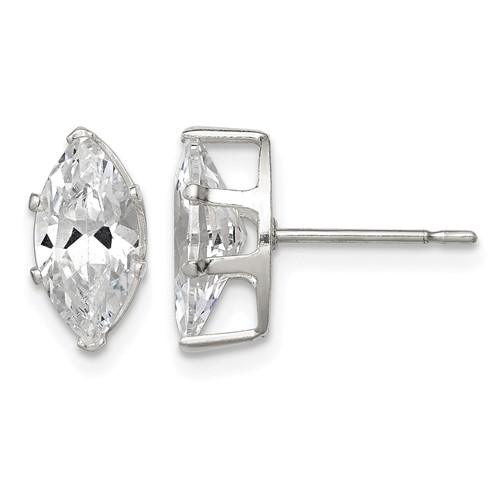 Sterling Silver Polished 10x 5mm Marquise Snap Set CZ Stud Earrings