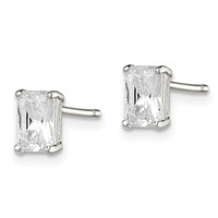 Sterling Silver Polished Emerald-cut 6x4mm Basket Set CZ Stud Earrings view 2
