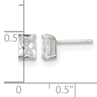 Sterling Silver Polished Emerald-cut 6x4mm Basket Set CZ Stud Earrings view 4