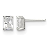 Sterling Silver Polished Emerald-cut 6x4mm Basket Set CZ Stud Earrings view 1
