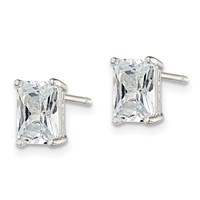 Sterling Silver Polished Emerald-cut 7x 5mm Basket Set CZ Stud Earrings view 2