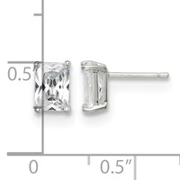 Sterling Silver Polished Emerald-cut 7x 5mm Basket Set CZ Stud Earrings view 4