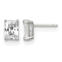 Sterling Silver Polished Emerald-cut 7x 5mm Basket Set CZ Stud Earrings view 1